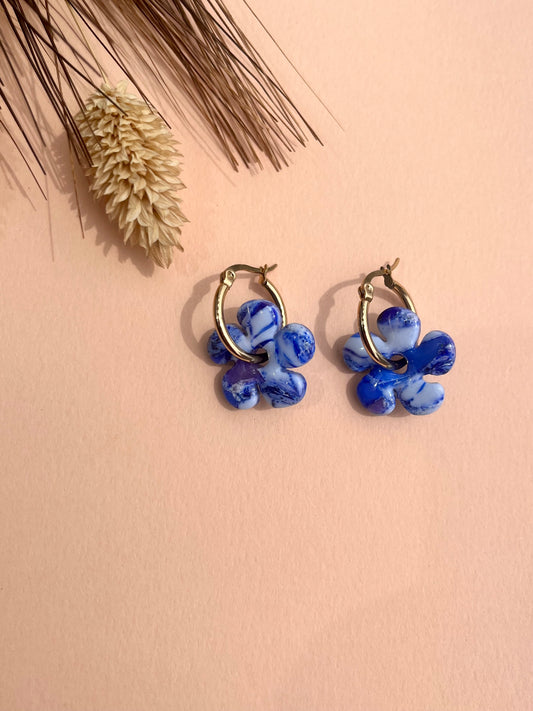 Luna Earrings - Marbled Blue