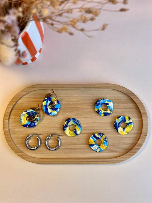 Olivia Earrings - Blue and Yellow Marbled