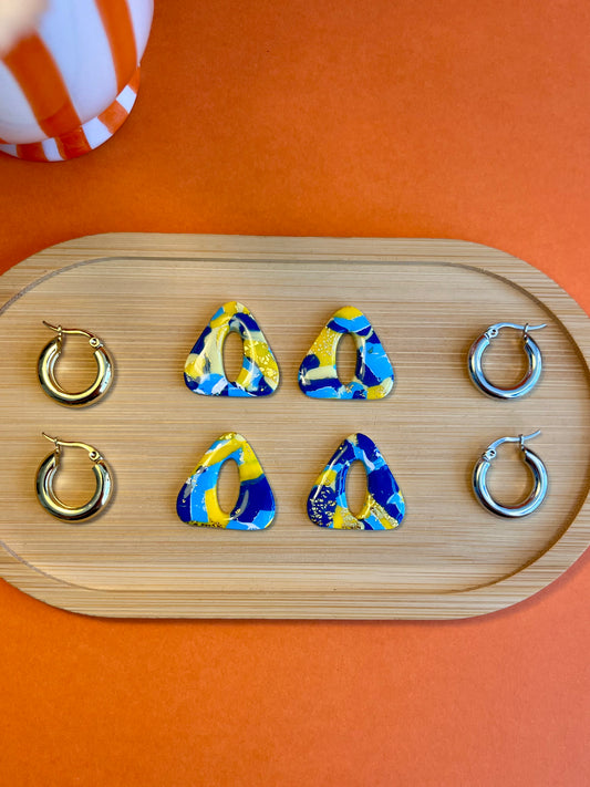 Elisa Earrings - Blue and Yellow Marbled