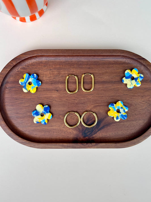 Alice Earrings - Blue and Yellow Marbled