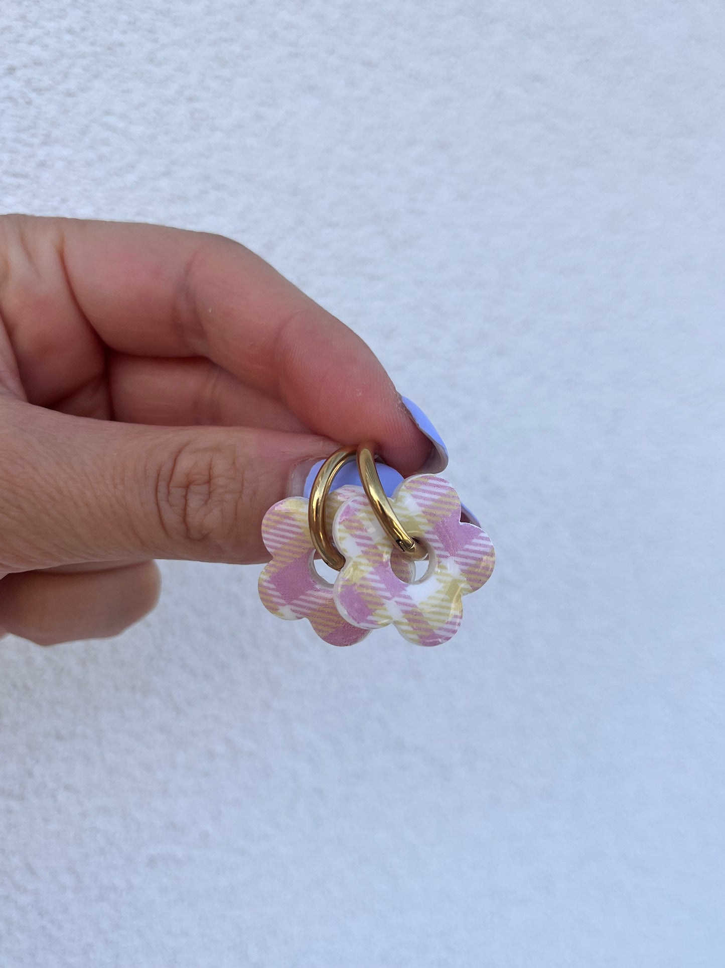 Brincos Mia - Padrão Vichy Rosa e Amarelo